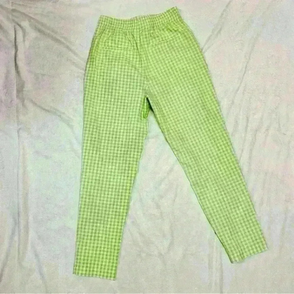 Zara Gingham Straight Pull On Pants Green and White with Gold Buttons Sz S - Picture 4 of 7